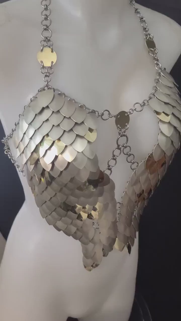 Gold Dragon Rider Scalemail Breastplate Corset Top: Metal Royal Fae Gala Viking Armor Cosplay
