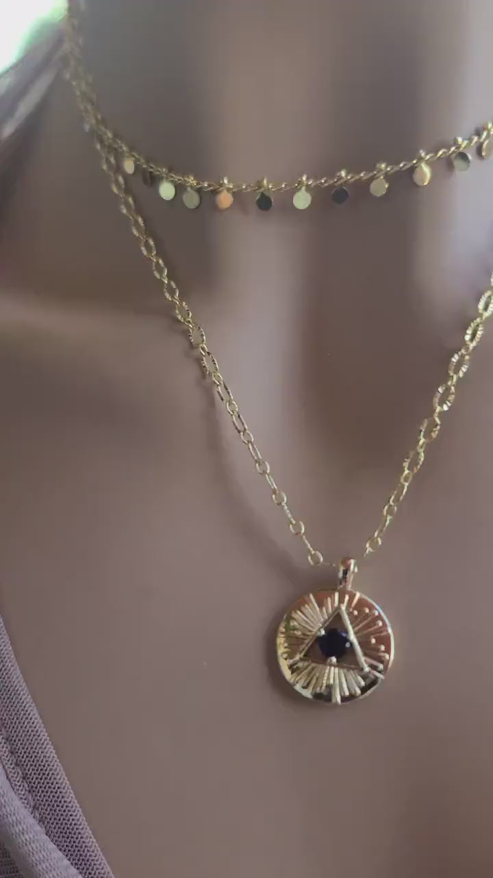Gold Layered Necklace Set with Medallion and Gold Drops | Good vibes necklace,Protection necklace,Evil eye necklace, layering necklacee