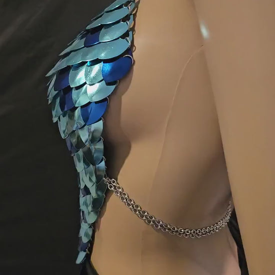 Blue Scalemail Armor Corset: Dragon Scale Metal Top, Royal Fae Costume