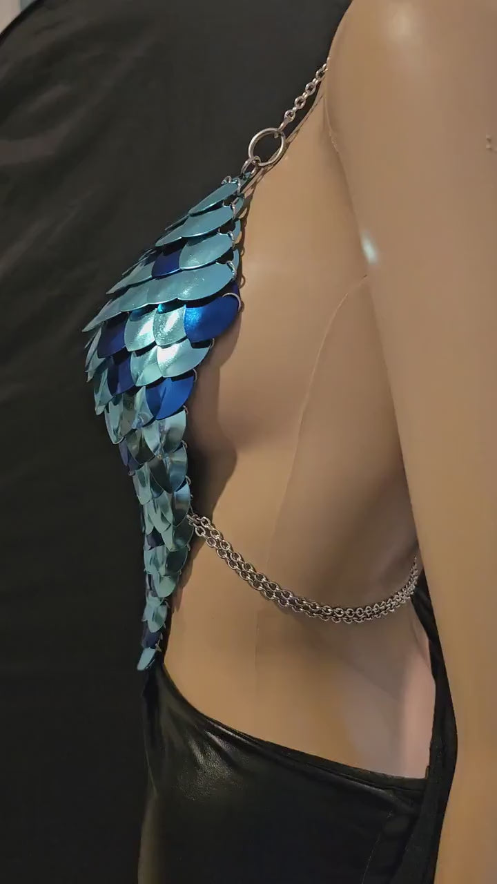 Blue Scalemail Armor Corset: Dragon Scale Metal Top, Royal Fae Costume