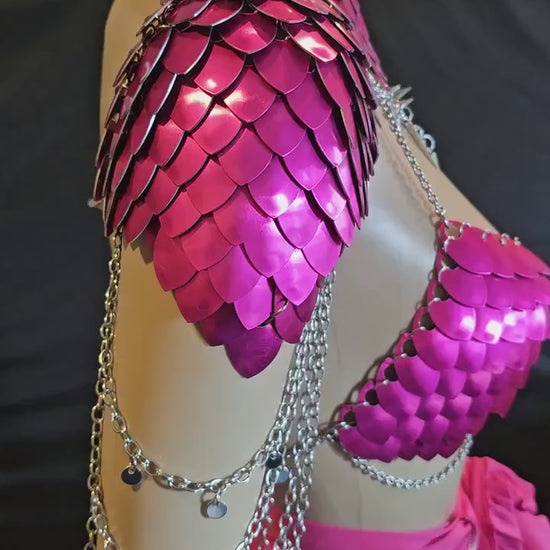 Pink Scalemail Shoulder Armor: Dragon Scale Fairy Cosplay Costume