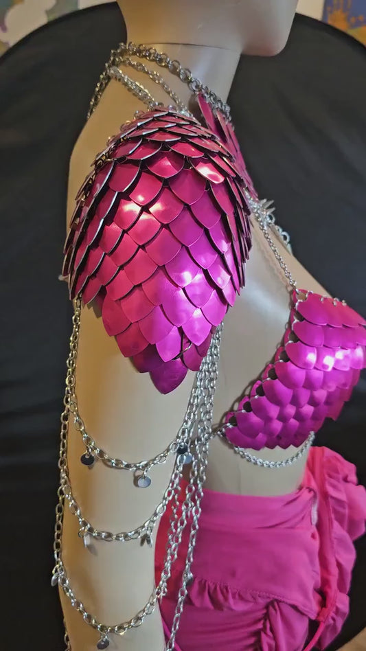 Pink Scalemail Shoulder Armor: Dragon Scale Fairy Cosplay Costume