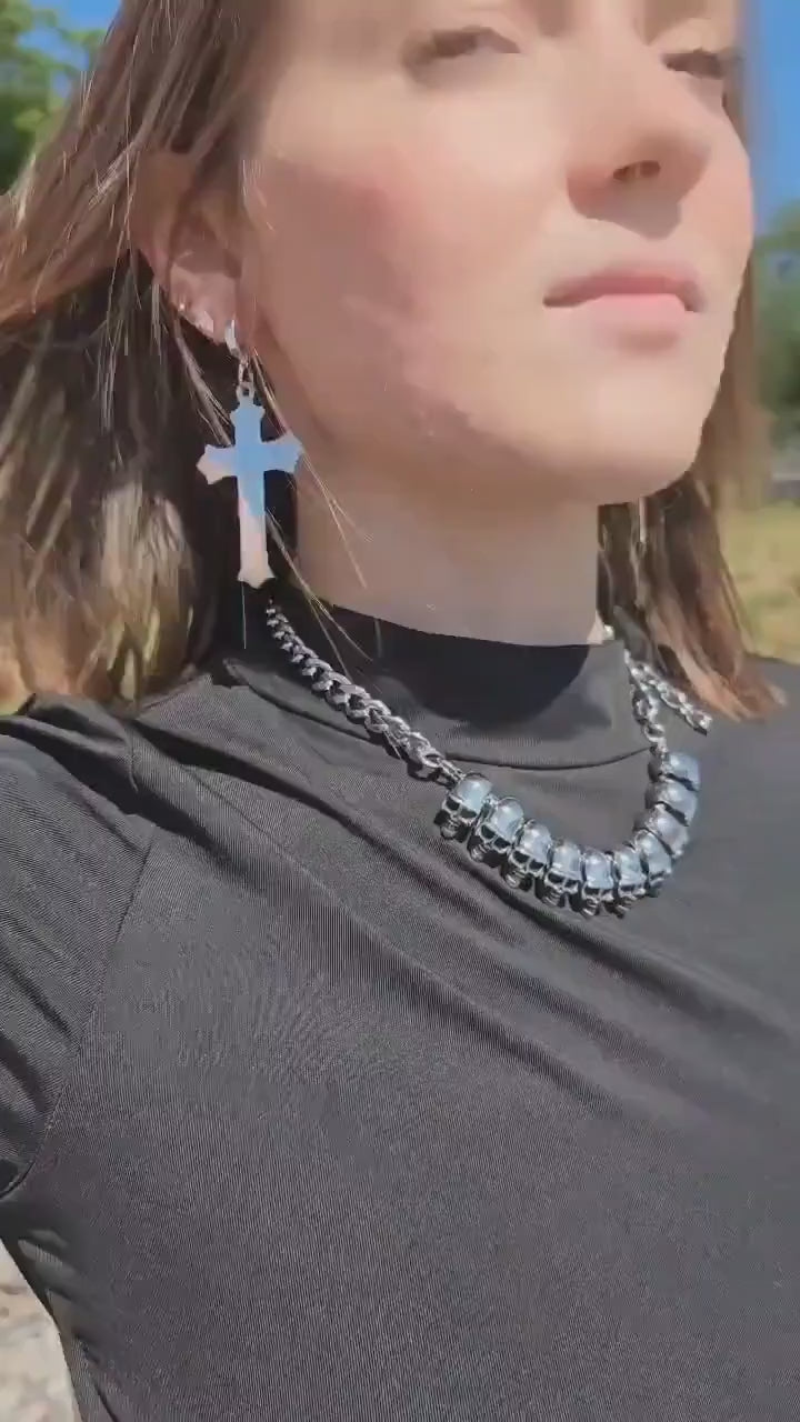 Steel Goth Alt Punk Skull Bead Collar Choker Necklace | handmade jewelry fidget necklace gift for him or her, mens necklace