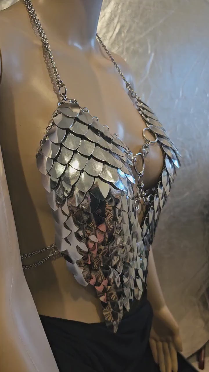 Silver Scalemail Armor Corset: Dragon Scale Festival Top