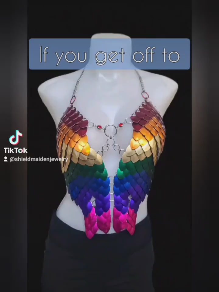 Rainbow Scalemail Breastplate: Metal Corset Armor, Fairy Cosplay