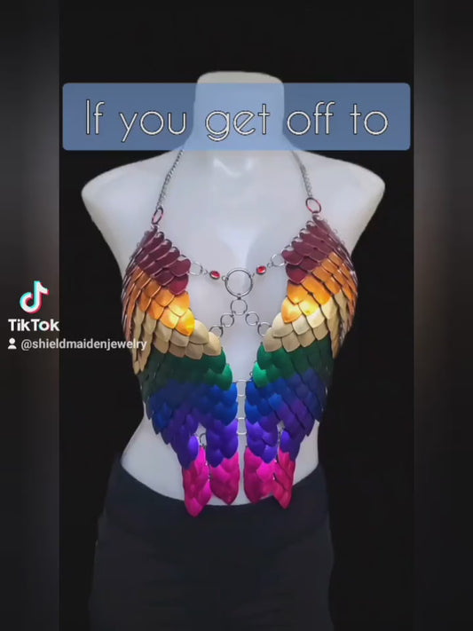 Rainbow Scalemail Breastplate: Metal Corset Armor, Fairy Cosplay