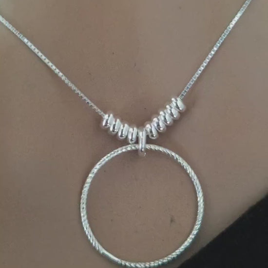 Sterling Silver Beaded Snake Chain Wabi-Sabi Eternity O Ring Day Collar Style Necklace - Luxury Commitment Jewelry