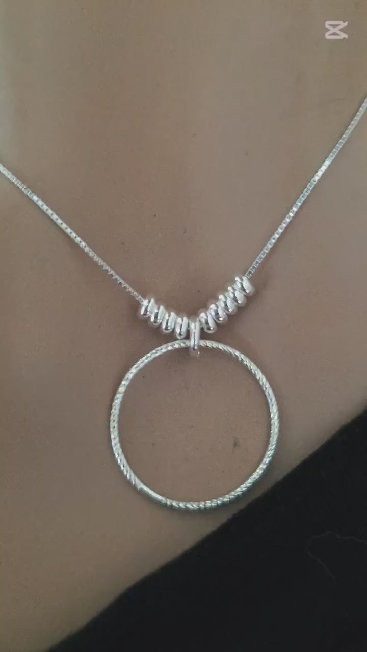 Sterling Silver Beaded Snake Chain Wabi-Sabi Eternity O Ring Day Collar Style Necklace - Luxury Commitment Jewelry