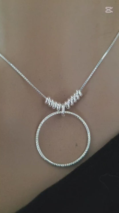 Sterling Silver Beaded Snake Chain Wabi-Sabi Eternity O Ring Day Collar Style Necklace - Luxury Commitment Jewelry
