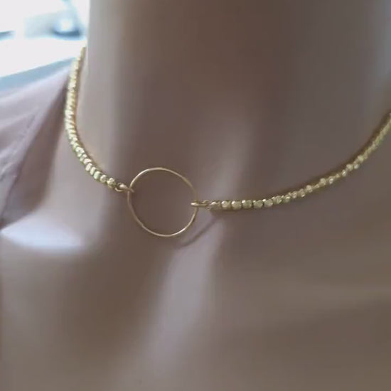 Gold Filled Day Collar — Faceted Bead Chain with O-Ring Centre | 15"–17" Adjustable
