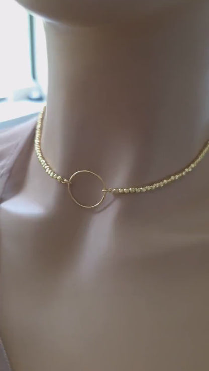 Gold Filled Day Collar — Faceted Bead Chain with O-Ring Centre | 15"–17" Adjustable