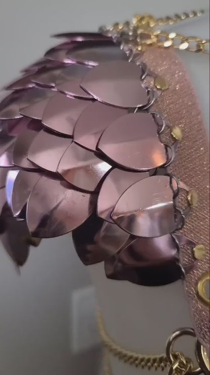 Pink Scalemail Fae Fantasy Shoulder Armor: Dragon Scale Viking Gala Wedding Accessory
