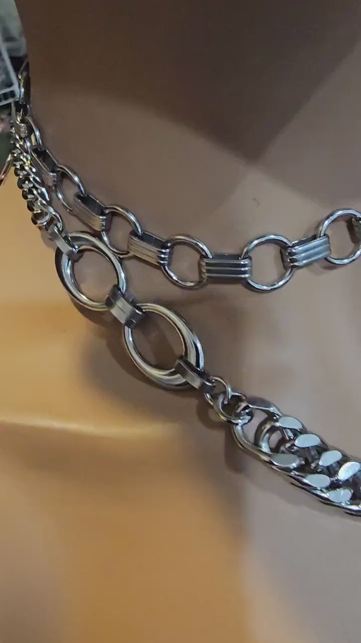 Goth Punk Chunky Heavy Metal Steel Collar Choker Necklace Set - Edgy Grunge Alt Dark Aesthetic Chainmail Jewelry