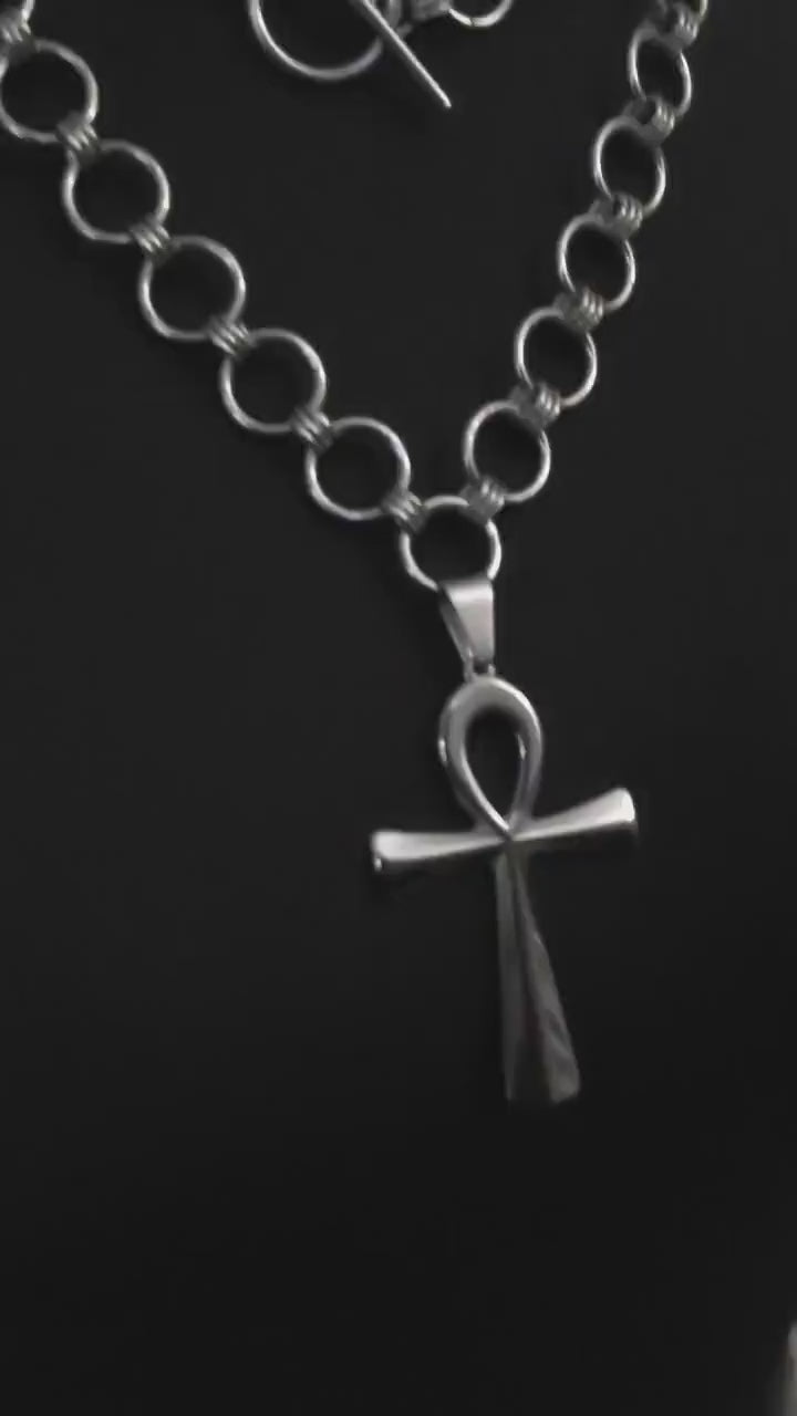 Chunky Chain Chainmail Layered Necklace Set with Ankh | stunning Norse goth necklace gift for her