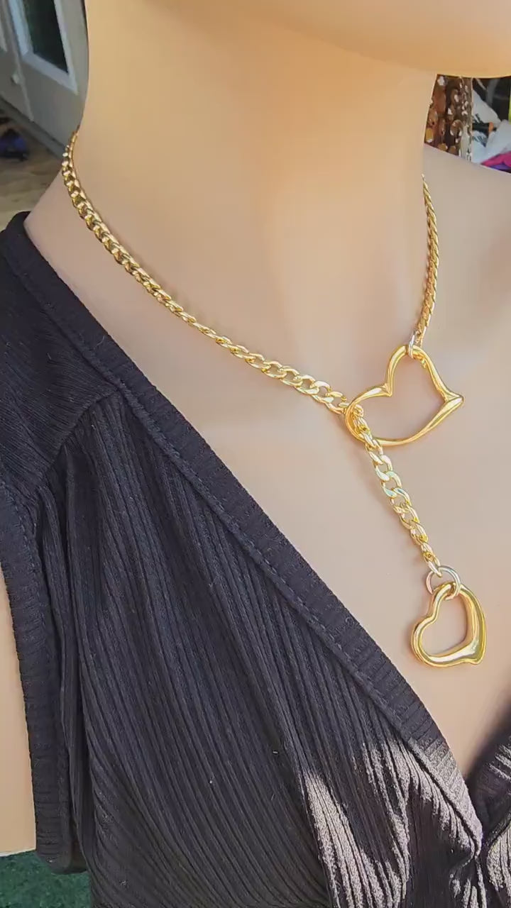 Gold Filled Steel Slip Chain Wrap Style Collar Choker Necklace - Layered Heart Necklace Stack Set | elegant handmade jewelry gift for her