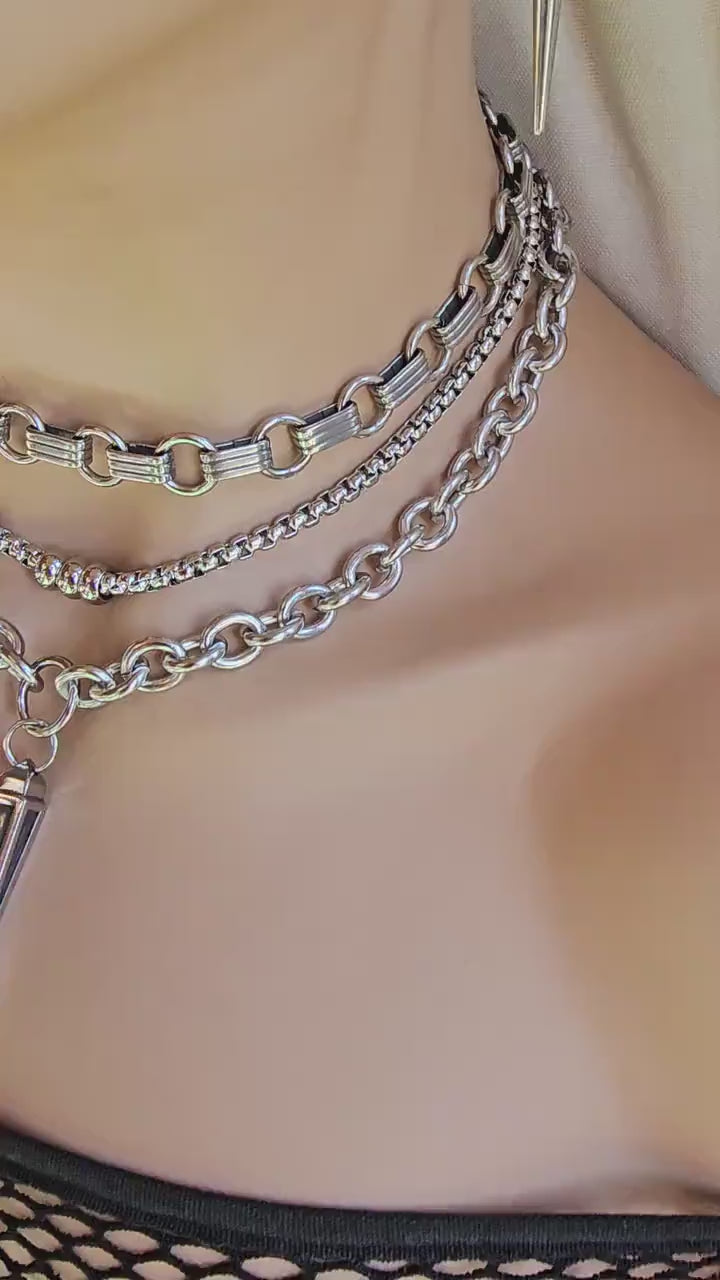 Layered Multi Strand Chunky Chain Gothic Choker Collar Necklace Set - non tarnish waterproof Handmade aesthetic jewelry gift for her