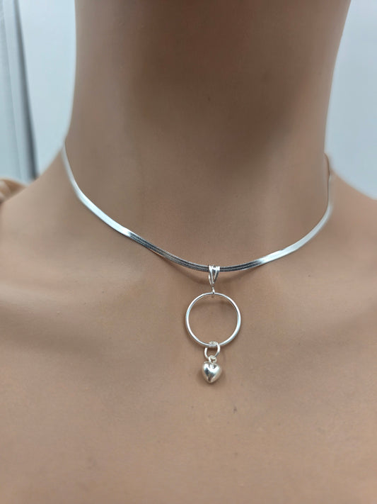 Sterling Silver Heart Day Collar | 2mm Herringbone Necklace