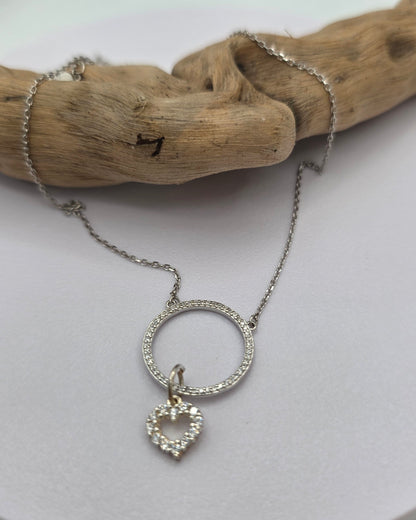 Sterling Silver Day Collar – Heart Pendant O-Ring | Classic | Cubic Zirconia