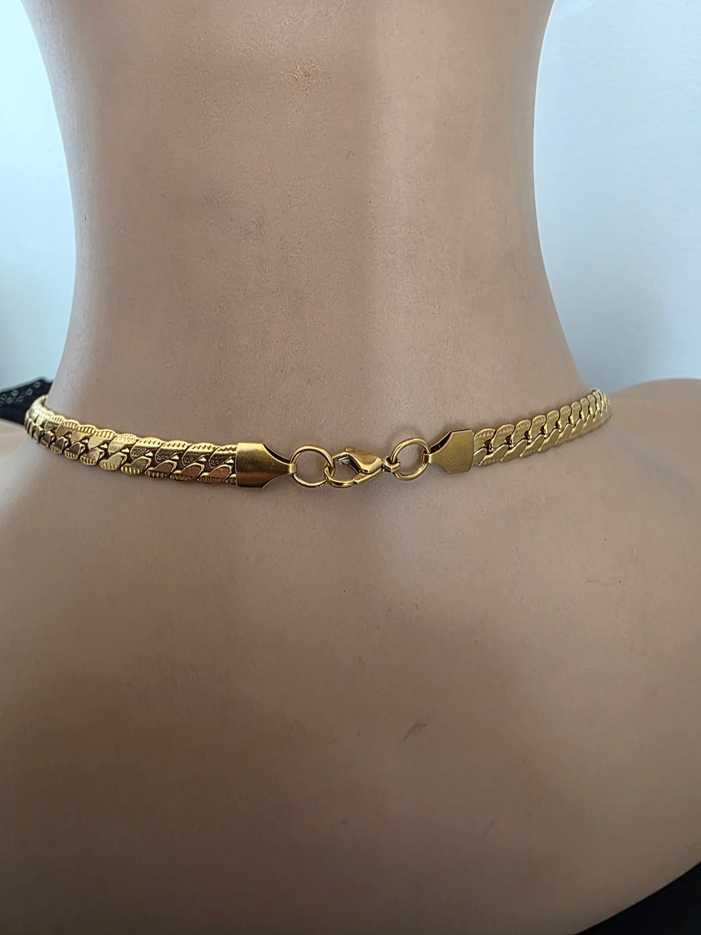Masc Style Gold Steel Day Collar, O-Ring Pendant, Precision Fit with Locking Option - Herringbone Chain Symbolic Necklace