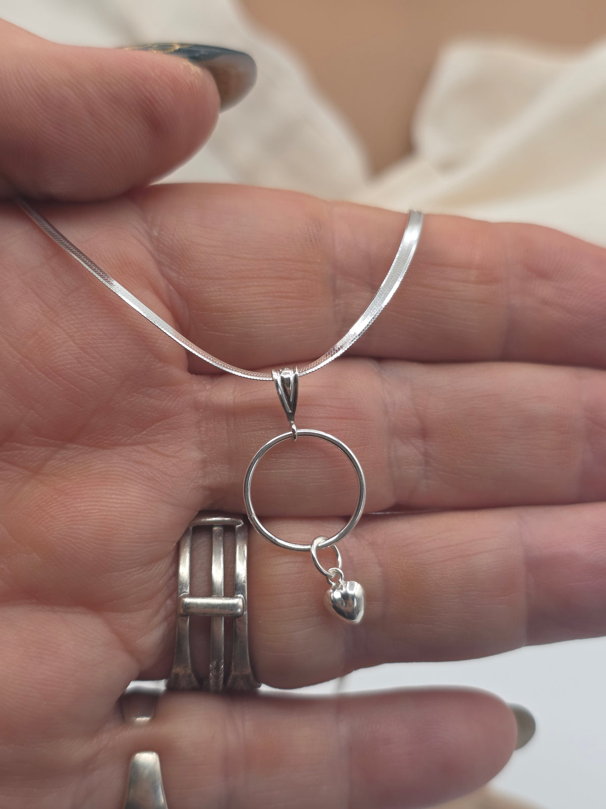 Sterling Silver Heart Day Collar | 2mm Herringbone Necklace