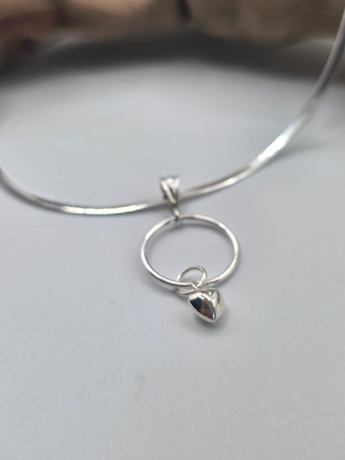 Sterling Silver Heart Day Collar | 2mm Herringbone Necklace