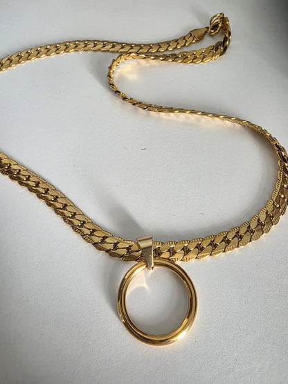 Masc Style Gold Steel Day Collar, O-Ring Pendant, Precision Fit with Locking Option - Herringbone Chain Symbolic Necklace