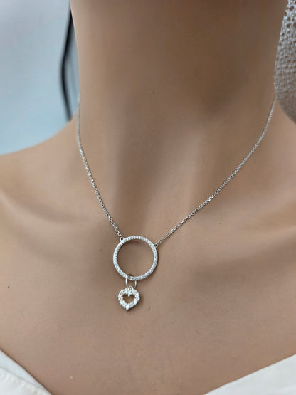 Sterling Silver Day Collar – Heart Pendant O-Ring | Classic | Cubic Zirconia