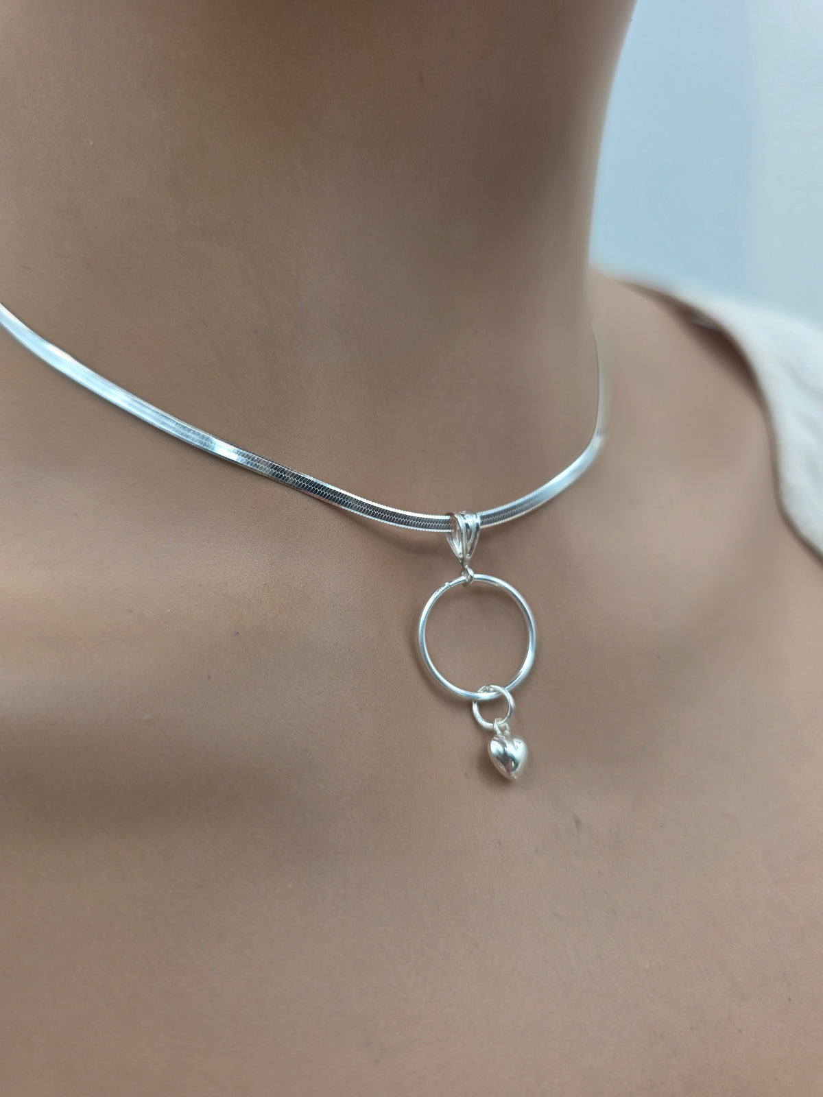 Sterling Silver Heart Day Collar | 2mm Herringbone Necklace