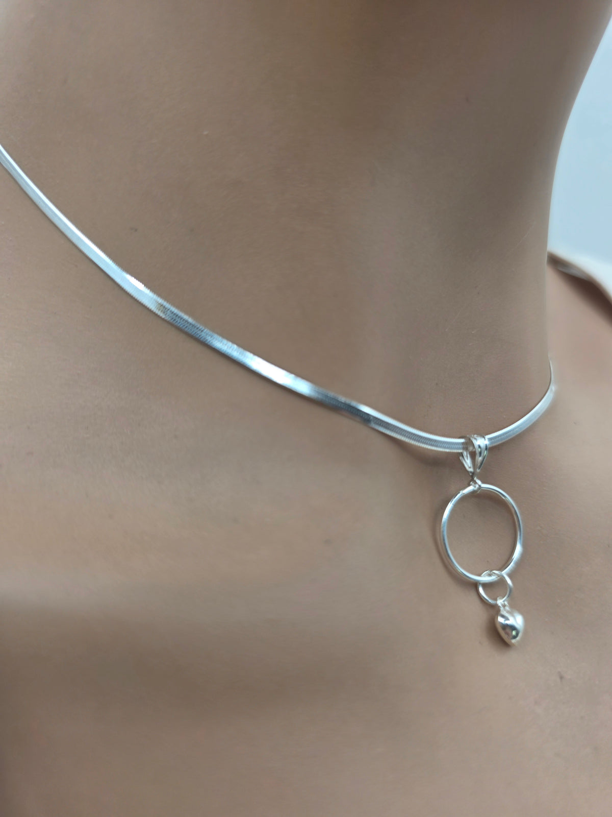 Sterling Silver Heart Day Collar | 2mm Herringbone Necklace