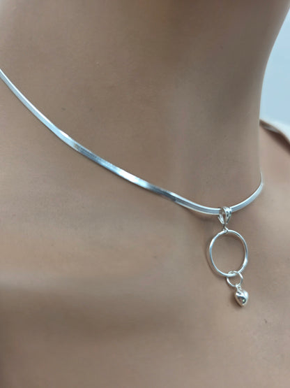 Sterling Silver Heart Day Collar | 2mm Herringbone Necklace