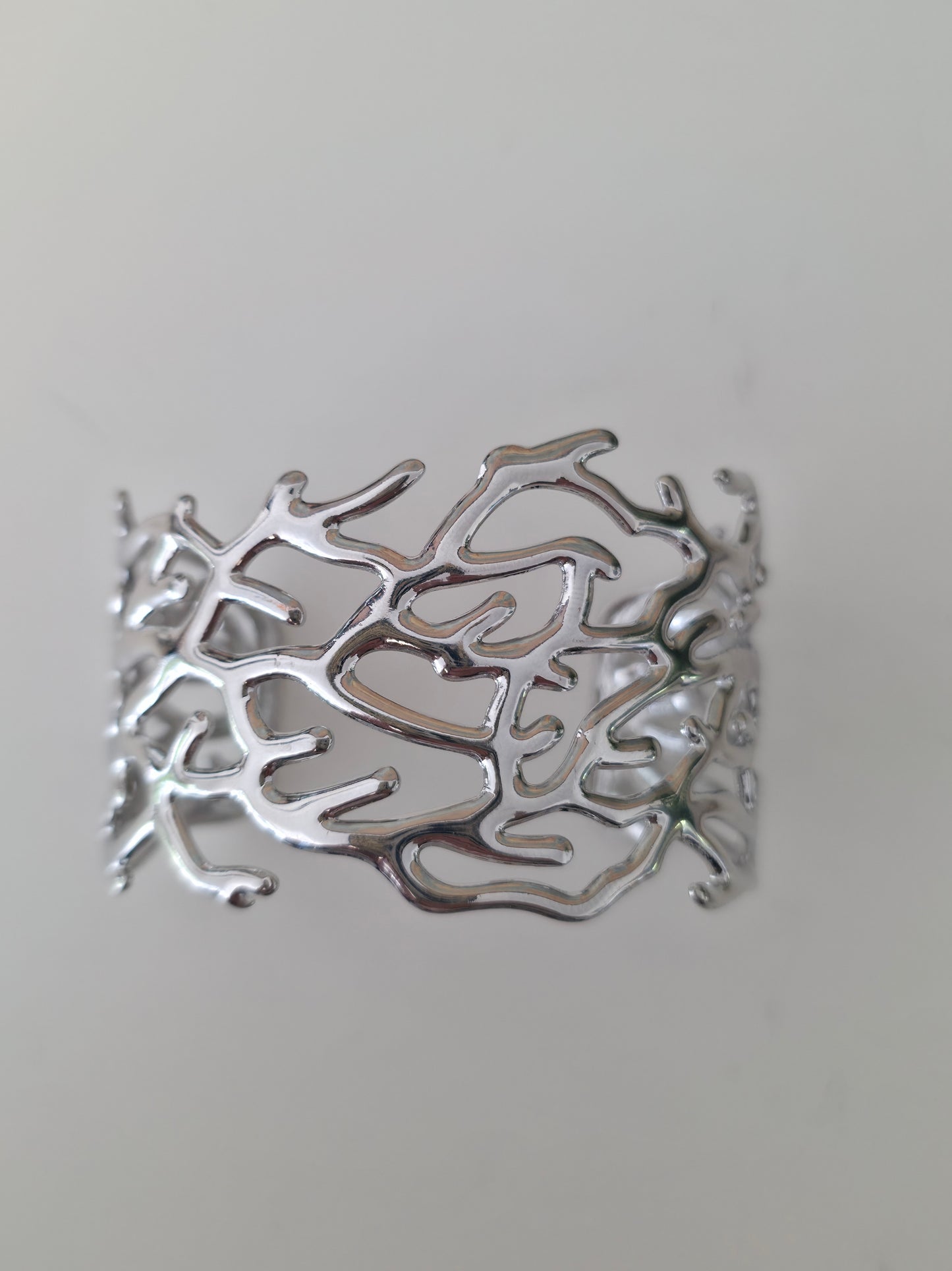 Sea Witch Coral Cuff Bracelet — Wide Statement Cuff — Stainless Steel — Silver