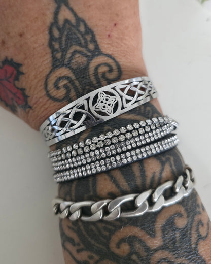 Silver Steel Witch's Knot Filligree Cuff Bracelet - Norse Pagan