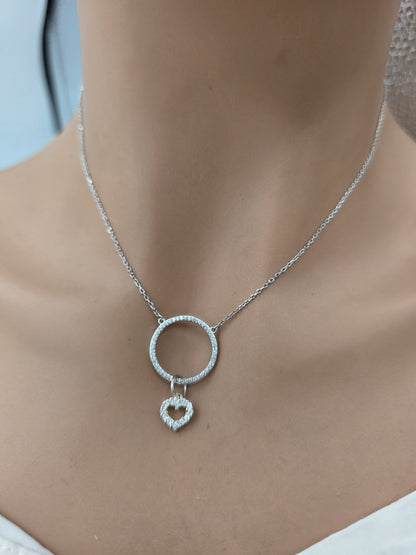 Sterling Silver Day Collar – Heart Pendant O-Ring | Classic | Cubic Zirconia