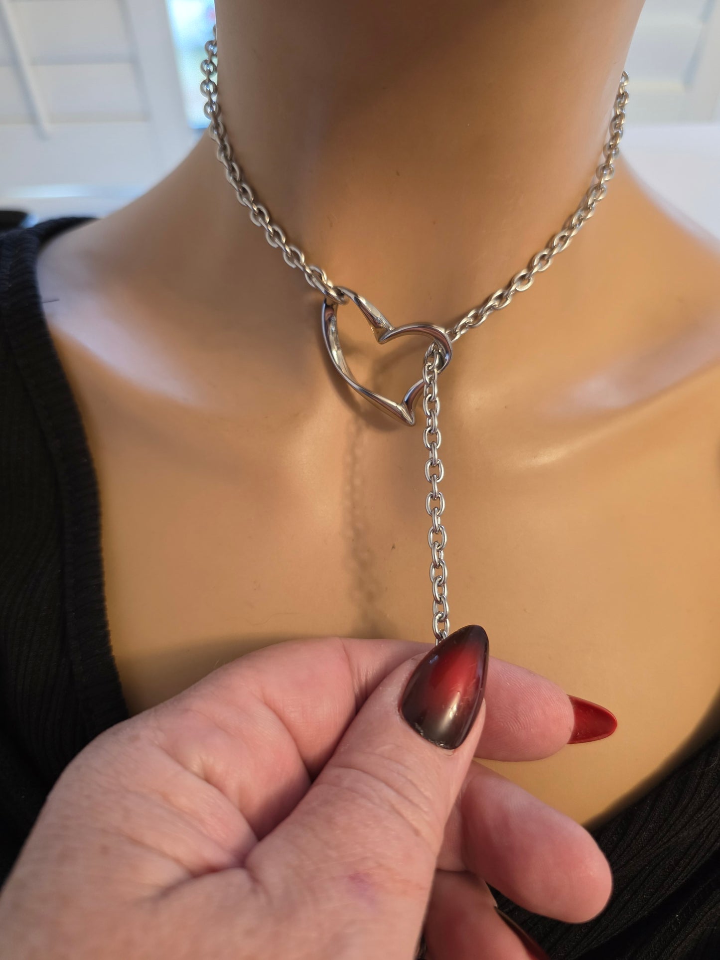 Stainless Steel Slip Chain Leash Style Collar Choker Necklace