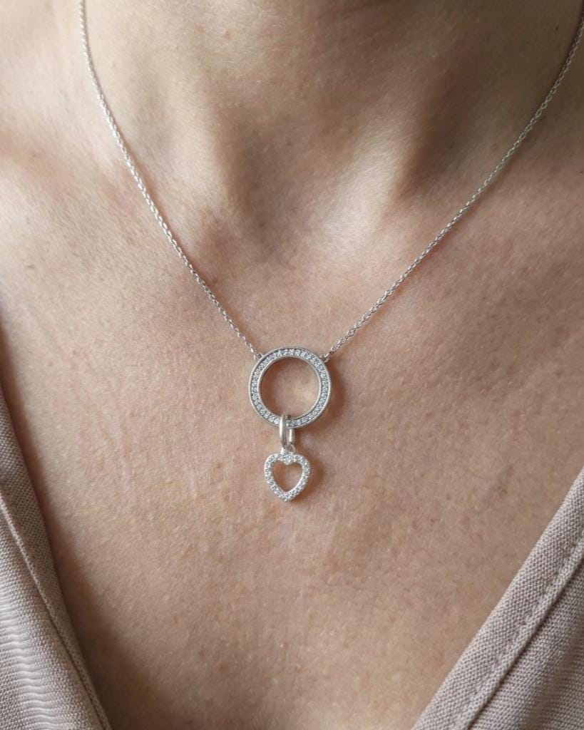Sterling Silver Cubic Zirconia Heart Day Collar Choker Necklace - Locking Option - Partner Jewelry