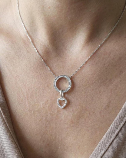 Sterling Silver Cubic Zirconia Heart Day Collar Choker Necklace - Locking Option - Partner Jewelry