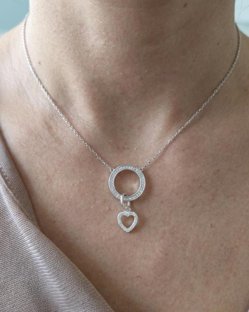 Sterling Silver Cubic Zirconia Heart Day Collar Choker Necklace - Locking Option - Partner Jewelry