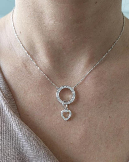 Sterling Silver Cubic Zirconia Heart Day Collar Choker Necklace - Locking Option - Partner Jewelry