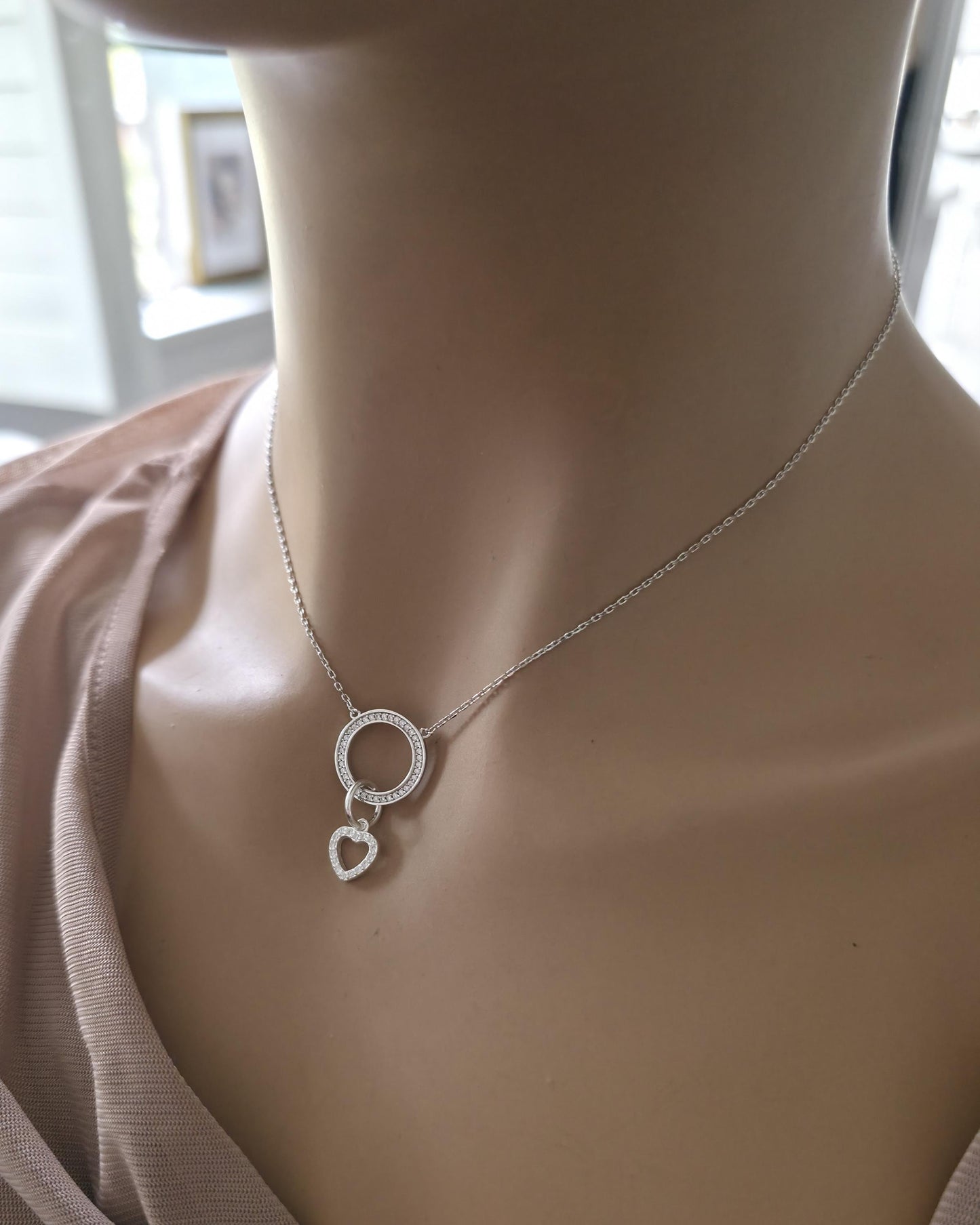 Sterling Silver Cubic Zirconia Heart Day Collar Choker Necklace - Locking Option - Partner Jewelry