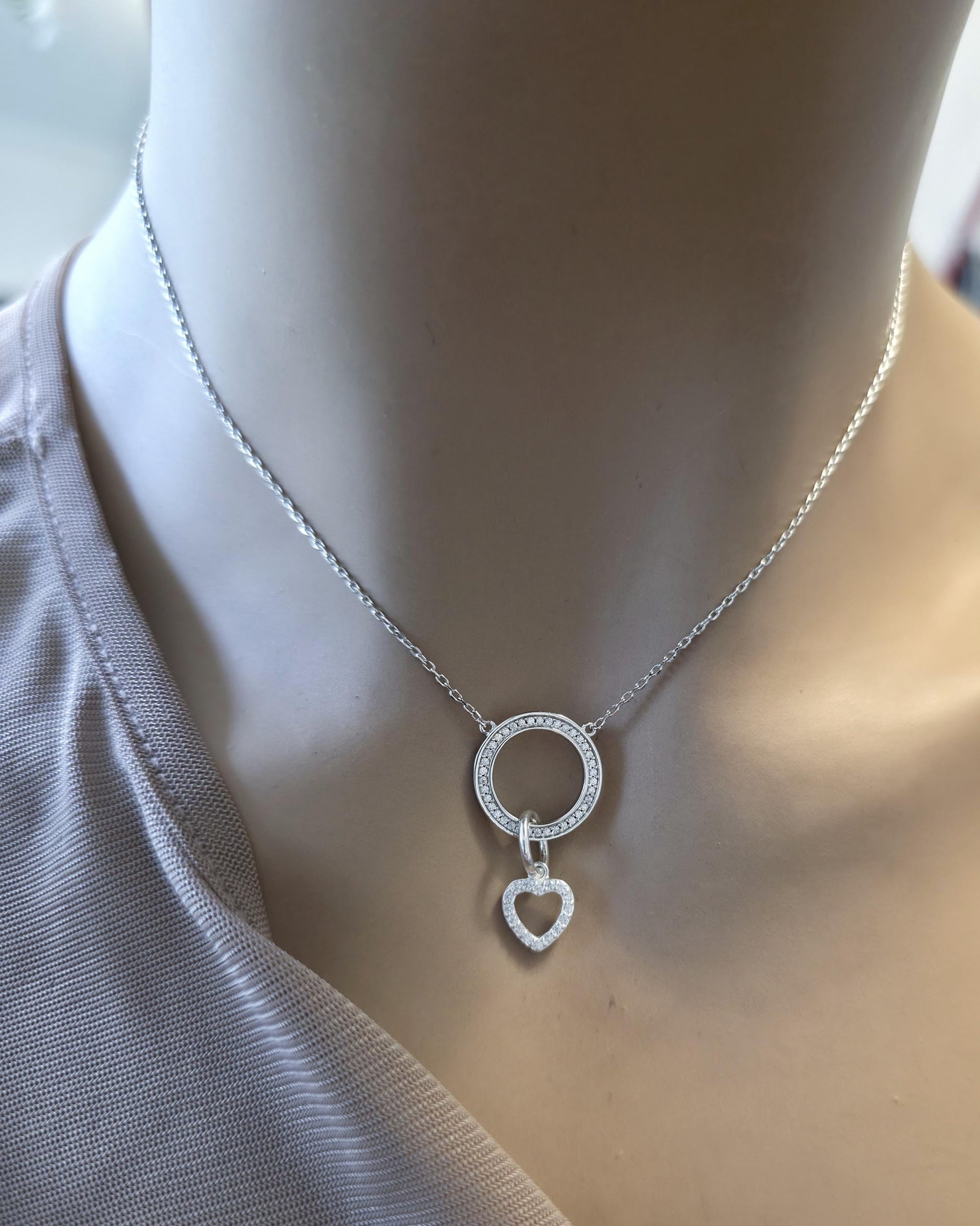 Sterling Silver Cubic Zirconia Heart Day Collar Choker Necklace - Locking Option - Partner Jewelry