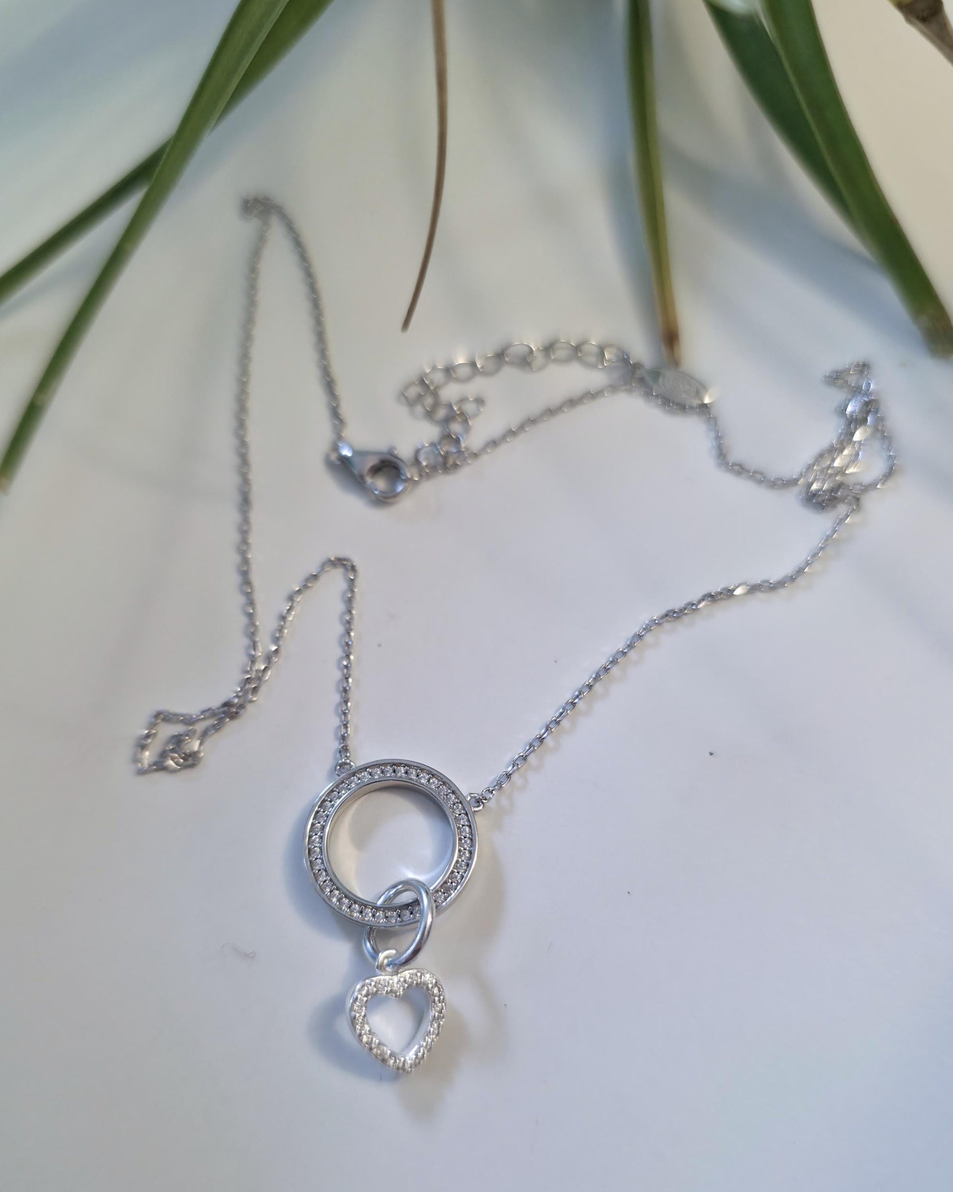 Sterling Silver Cubic Zirconia Heart Day Collar Choker Necklace - Locking Option - Partner Jewelry