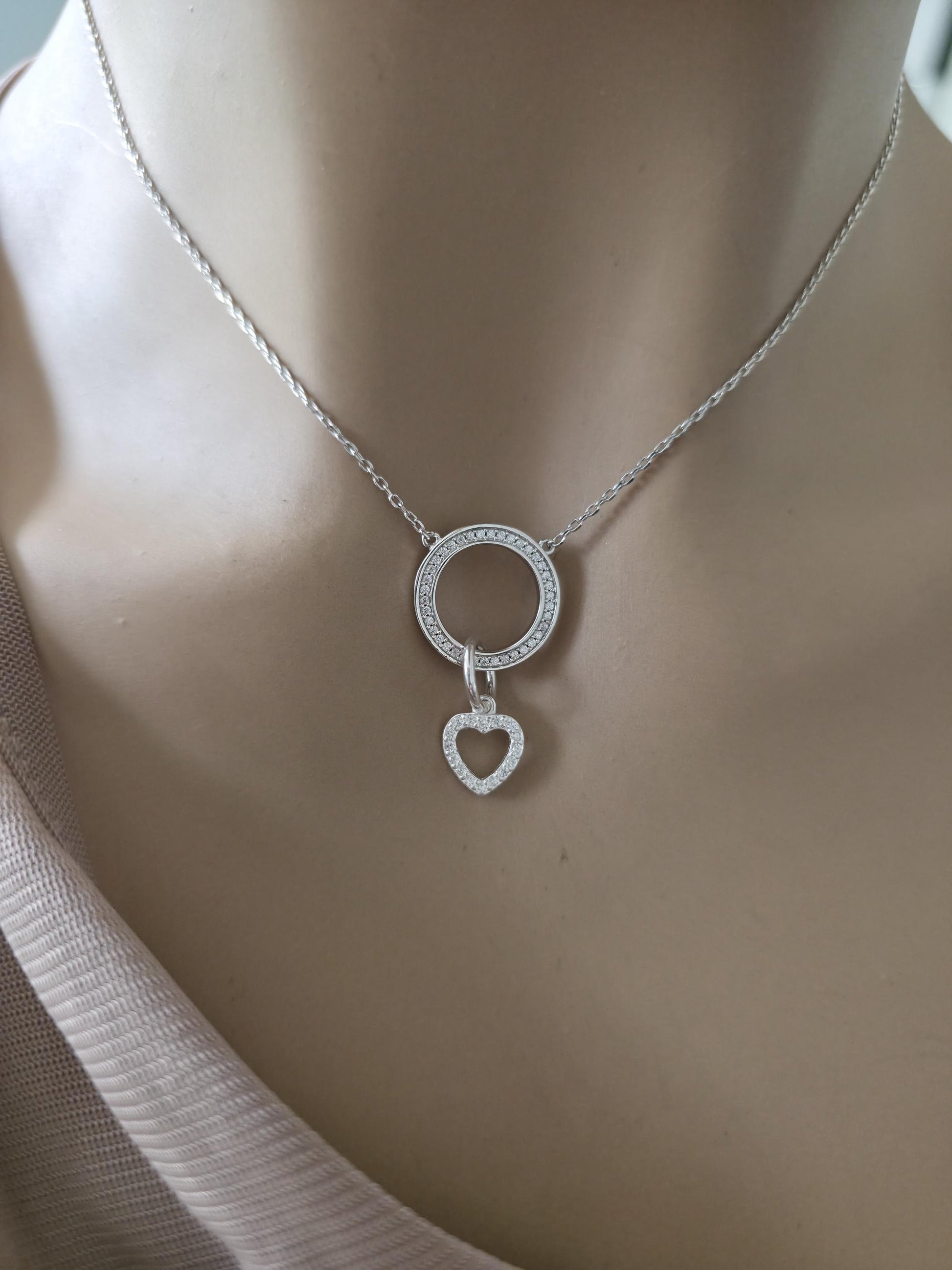 Sterling Silver Cubic Zirconia Heart Day Collar Choker Necklace - Locking Option - Partner Jewelry