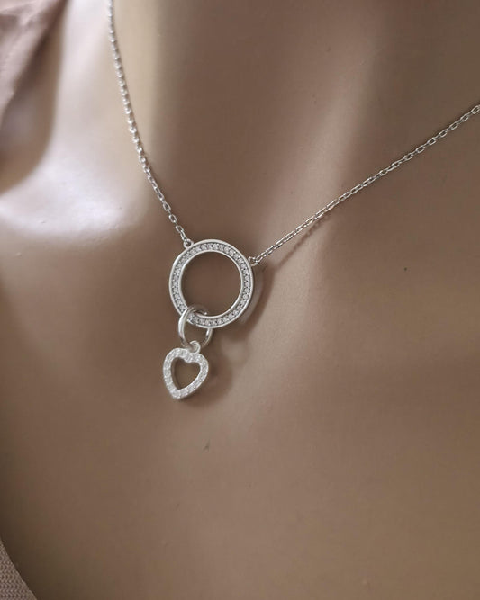 Sterling Silver Cubic Zirconia Heart Day Collar Choker Necklace - Locking Option - Partner Jewelry